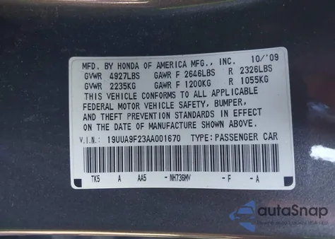 2010 Acura Tl 3.7 from USA, damaged, VIN 19UUA9F23AA001670